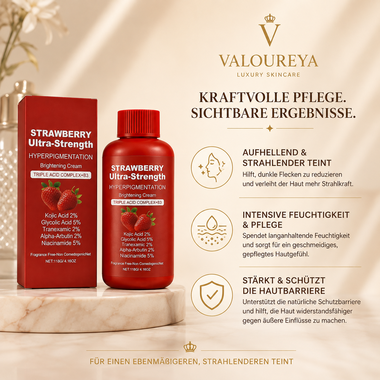Strawberry Brightening Creme für dunkle Hautstellen
