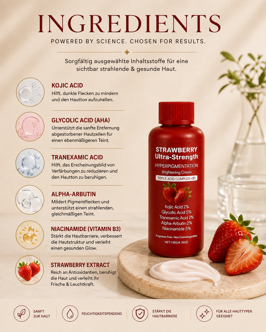 Strawberry Brightening Creme für dunkle Hautstellen